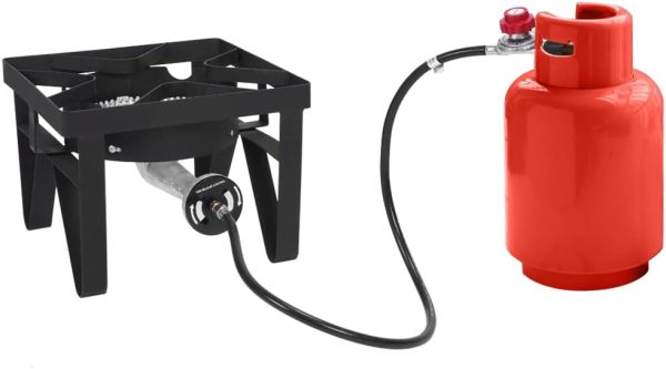 Propane Burner, Outdoor Camping Stove with High Pressure Braided Hose, 0-20 PSI Regulator, Gas Stove, Portable Propane Stove for Tailgating, Home Brewing, BBQ, Cooking (Square Burner, 200000 BTU)