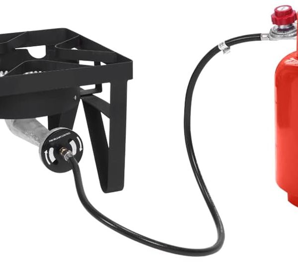 Propane Burner, Outdoor Camping Stove with High Pressure Braided Hose, 0-20 PSI Regulator, Gas Stove, Portable Propane Stove for Tailgating, Home Brewing, BBQ, Cooking (Square Burner, 200000 BTU)