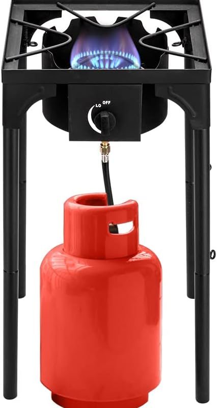 Propane Burner, Outdoor Camping Stove with High Pressure Braided Hose, 0-20 PSI Regulator, Gas Stove, Portable Propane Stove for Tailgating, Home Brewing, BBQ, Cooking (Single Burner, 75000 BTU)