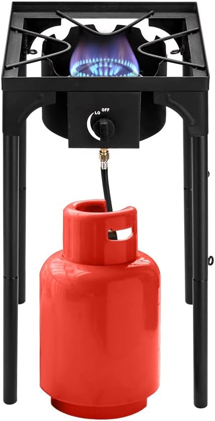 Propane Burner, Outdoor Camping Stove with High Pressure Braided Hose, 0-20 PSI Regulator, Gas Stove, Portable Propane Stove for Tailgating, Home Brewing, BBQ, Cooking (Single Burner, 75000 BTU)