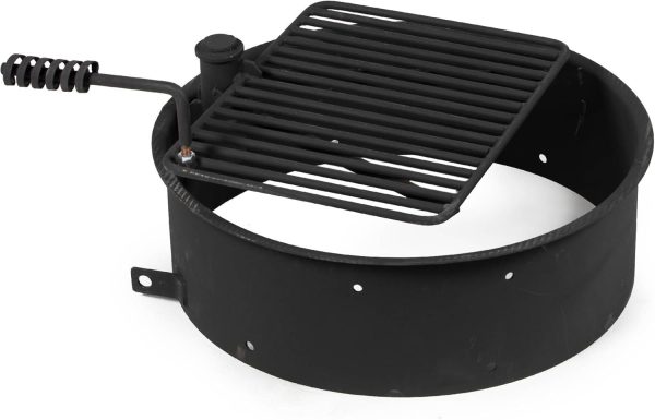 24-in Steel Fire Ring with 15.5-in. x 19.5-in. Grate, Outdoor Cooking Camping