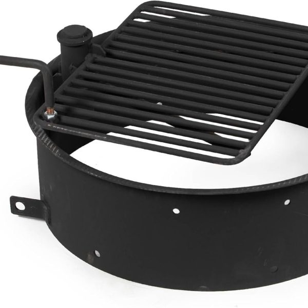 24-in Steel Fire Ring with 15.5-in. x 19.5-in. Grate, Outdoor Cooking Camping
