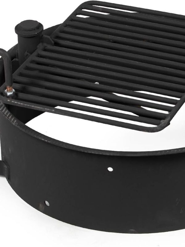 24-in Steel Fire Ring with 15.5-in. x 19.5-in. Grate, Outdoor Cooking Camping