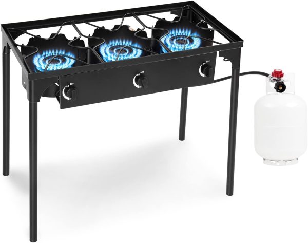 Camping Stove, 3 Burner Propane Camp Stove w/Detachable Legs, 225,000-BTU Output, 20 PSI Regulator & CSA Certification, 30’’ Outdoor Gas Stove, High Pressure Propane Burner for BBQ (3 Burner)