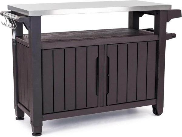Outdoor Rolling Table Cart for Food Prep, Storage, Bar & Grill, Dark Brown