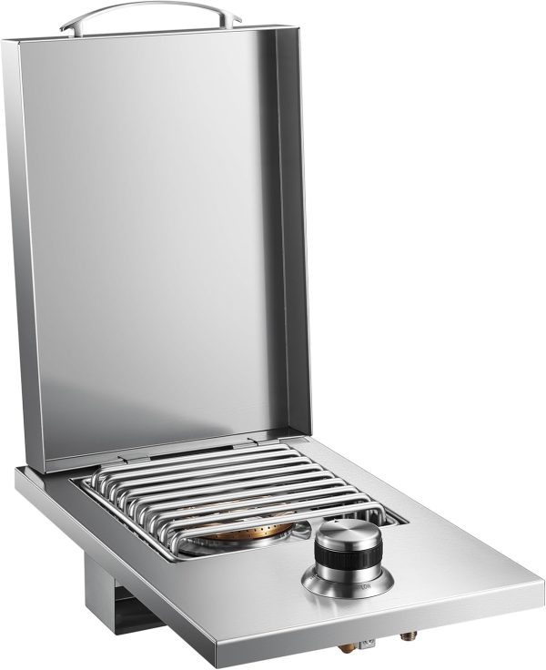 Outdoor Grill Drop-in Gas Single Side Grill Burner, 304 Stainless Steel, Built-in Side Burner for Natural Gas