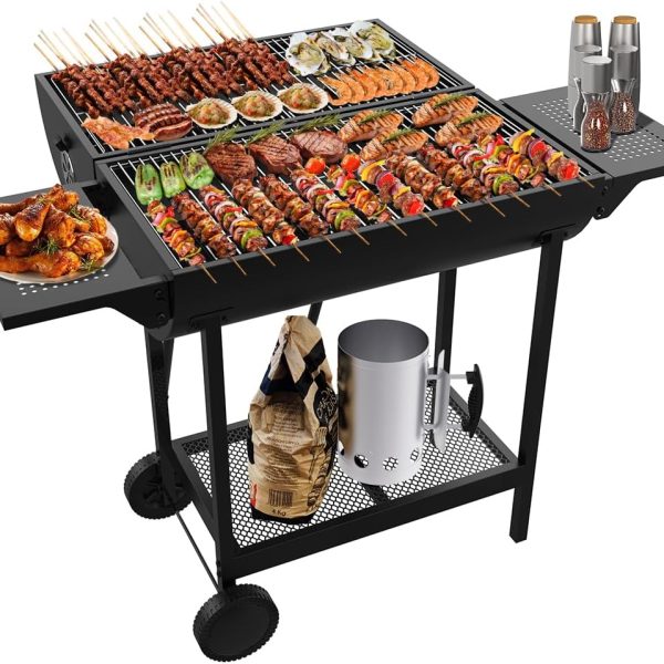 Extra Large Charcoal Grill, 824.6 Square Inches Extra Large Cooking Space, Outdoor Barbecue Grill with 2 Foldable Side Tables, Ideal for Large Outdoor Parties