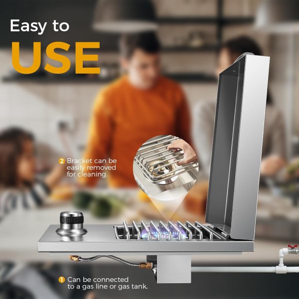 Outdoor Grill Drop-in Gas Single Side Grill Burner, 304 Stainless Steel, Built-in Side Burner for Natural Gas