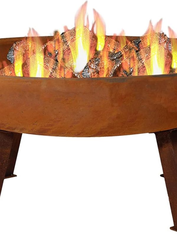 34-Inch Rustic Cast Iron Outdoor Raised Fire Pit Bowl with Handles - Oxidized Finish