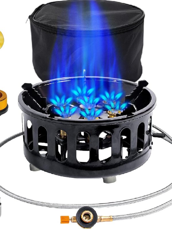 3 in 1 Portable Windproof Camping Stove Gas Cooking Burner, 21000W Propane Burners with Piezo Ignition and Carrying Bag for Outdoor Backpacking Picnic Hiking