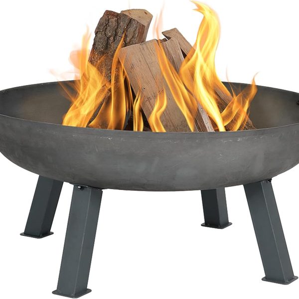 34-Inch Rustic Cast Iron Outdoor Raised Fire Pit Bowl with Handles - Steel Finish