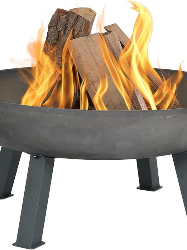 34-Inch Rustic Cast Iron Outdoor Raised Fire Pit Bowl with Handles - Steel Finish